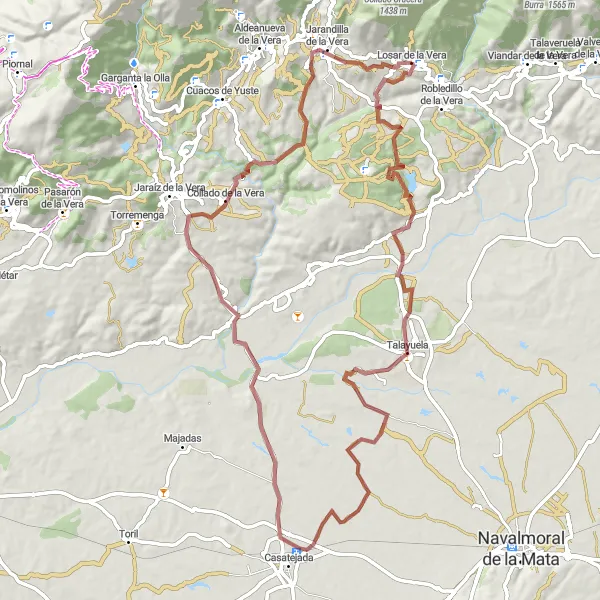 Map miniature of "Losar de la Vera Gravel Alternative Route" cycling inspiration in Extremadura, Spain. Generated by Tarmacs.app cycling route planner