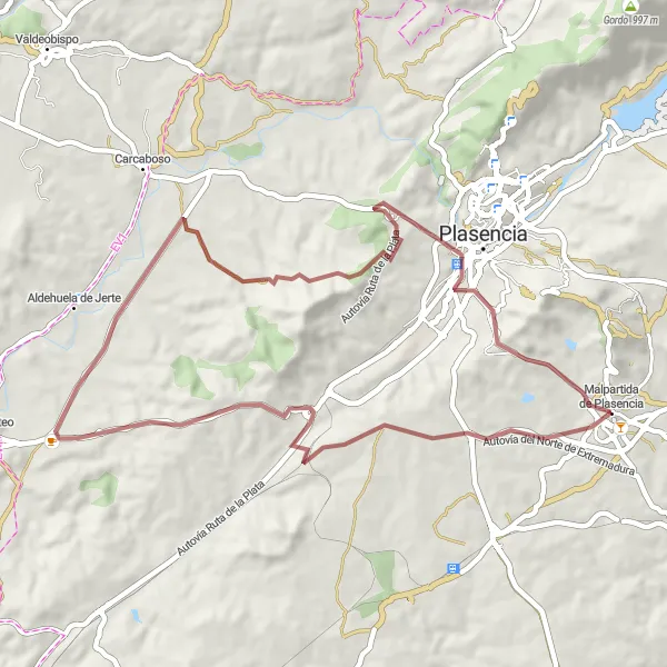 Miniatura mapy "Trasa gravelowa do Mirador de Sorolla" - trasy rowerowej w Extremadura, Spain. Wygenerowane przez planer tras rowerowych Tarmacs.app