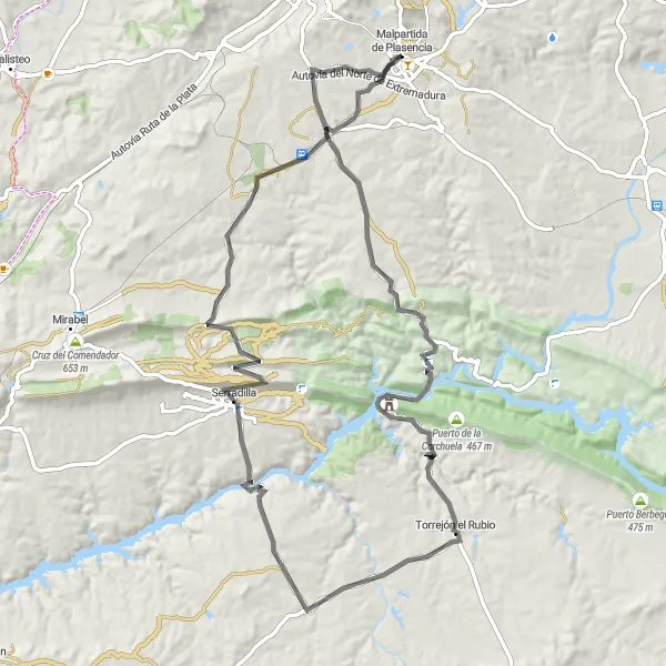 Miniatura mapy "Trasa do Salto del Gitano" - trasy rowerowej w Extremadura, Spain. Wygenerowane przez planer tras rowerowych Tarmacs.app