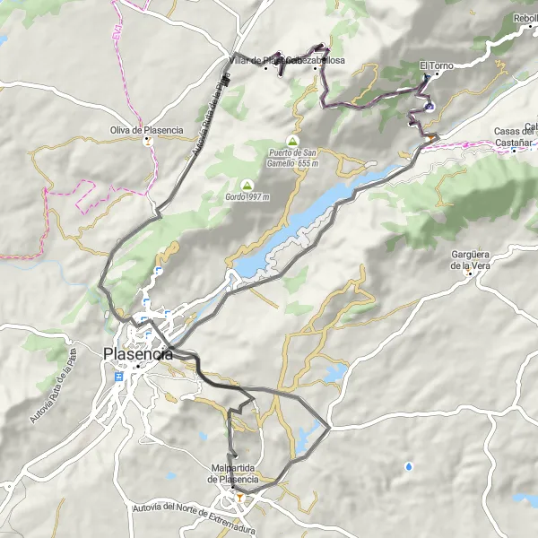 Miniatuurkaart van de fietsinspiratie "Ontdekkingstocht naar Villar de Plasencia" in Extremadura, Spain. Gemaakt door de Tarmacs.app fietsrouteplanner