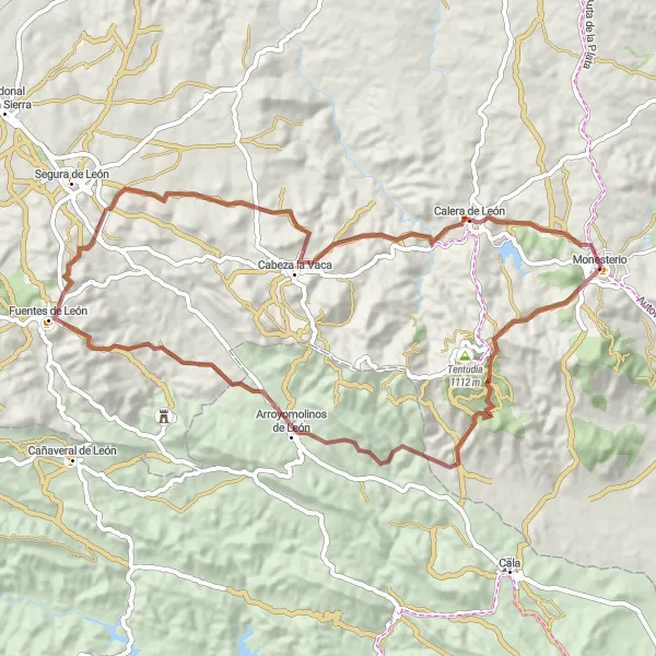Miniatura mapy "Poznaj okolice Monesterio na rowerze gravelowym" - trasy rowerowej w Extremadura, Spain. Wygenerowane przez planer tras rowerowych Tarmacs.app