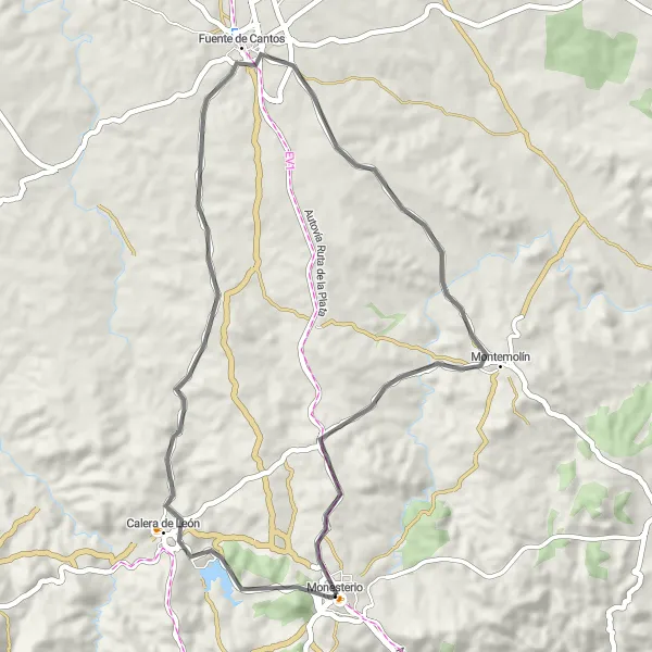 Miniatura mapy "Ekscytujący wypad na rowerze szosowym w okolice Monesterio" - trasy rowerowej w Extremadura, Spain. Wygenerowane przez planer tras rowerowych Tarmacs.app
