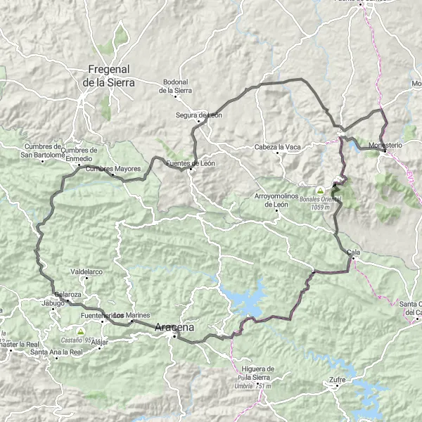 Miniatura mapy "Trasa rowerowa przez Monesterio" - trasy rowerowej w Extremadura, Spain. Wygenerowane przez planer tras rowerowych Tarmacs.app