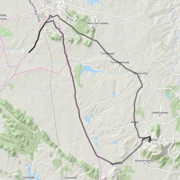 Miniatua del mapa de inspiración ciclista "Ruta de las Sierras" en Extremadura, Spain. Generado por Tarmacs.app planificador de rutas ciclistas