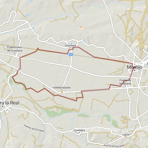 Map miniature of "Hidden Gems: Rural Delights" cycling inspiration in Extremadura, Spain. Generated by Tarmacs.app cycling route planner