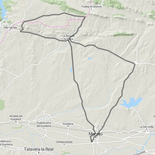 Miniatua del mapa de inspiración ciclista "Ruta de La Roca" en Extremadura, Spain. Generado por Tarmacs.app planificador de rutas ciclistas