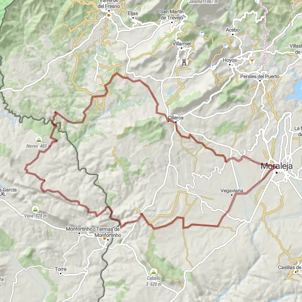 Miniatura mapy "Przejażdżka przez Vegaviana, Varanda i ruiny Salvaleón" - trasy rowerowej w Extremadura, Spain. Wygenerowane przez planer tras rowerowych Tarmacs.app