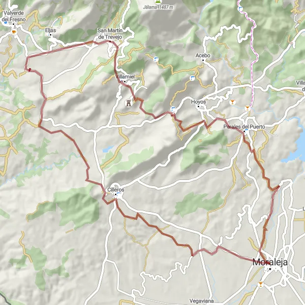 Miniatura mapy "Ekstremalna trasa do San Martín de Trevejo" - trasy rowerowej w Extremadura, Spain. Wygenerowane przez planer tras rowerowych Tarmacs.app