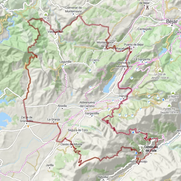 Miniatua del mapa de inspiración ciclista "Ruta en gravilla desde Navaconcejo" en Extremadura, Spain. Generado por Tarmacs.app planificador de rutas ciclistas