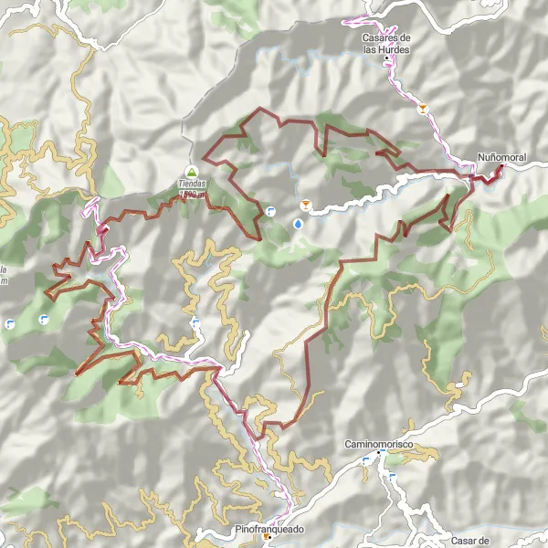 Miniatuurkaart van de fietsinspiratie "Gravel Avontuur in de Sierra de Gata" in Extremadura, Spain. Gemaakt door de Tarmacs.app fietsrouteplanner