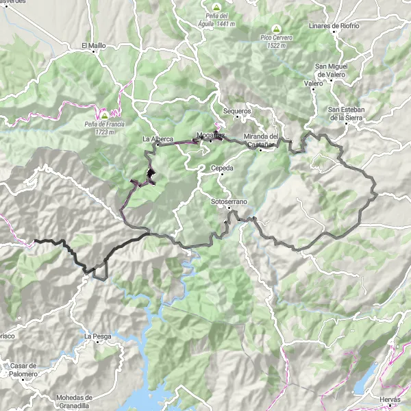 Miniatura mapy "Trasa przez Las Mestas i Horcajo de Montemayor" - trasy rowerowej w Extremadura, Spain. Wygenerowane przez planer tras rowerowych Tarmacs.app