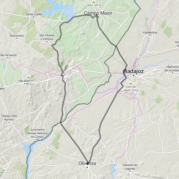 Map miniature of "Cultural Road Cycling" cycling inspiration in Extremadura, Spain. Generated by Tarmacs.app cycling route planner