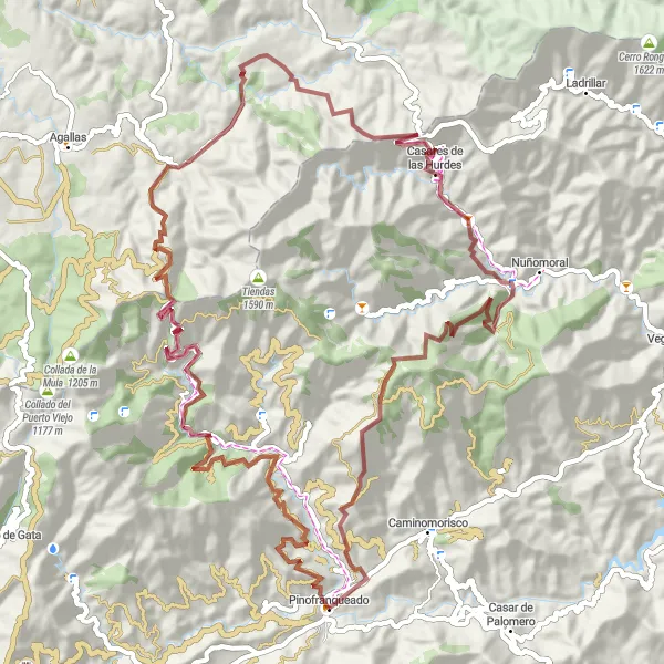 Miniatua del mapa de inspiración ciclista "Ruta de los Castaños - Aventura Gravel" en Extremadura, Spain. Generado por Tarmacs.app planificador de rutas ciclistas