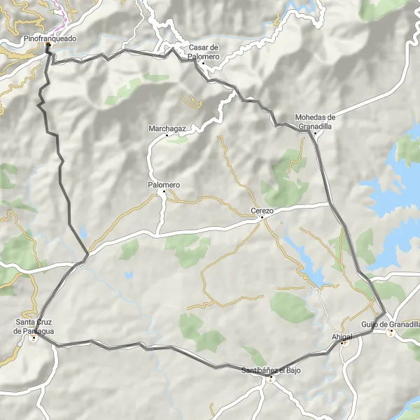 Map miniature of "Idyllic Countryside Road Route" cycling inspiration in Extremadura, Spain. Generated by Tarmacs.app cycling route planner