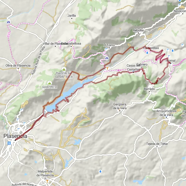 Map miniature of "Gravel Adventure: Valleys and Heights" cycling inspiration in Extremadura, Spain. Generated by Tarmacs.app cycling route planner