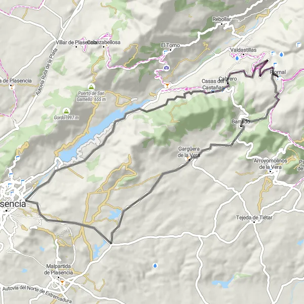 Map miniature of "Around Huerto Legend 60" cycling inspiration in Extremadura, Spain. Generated by Tarmacs.app cycling route planner