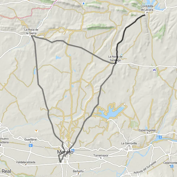 Miniatuurkaart van de fietsinspiratie "Historische route door Extremadura" in Extremadura, Spain. Gemaakt door de Tarmacs.app fietsrouteplanner