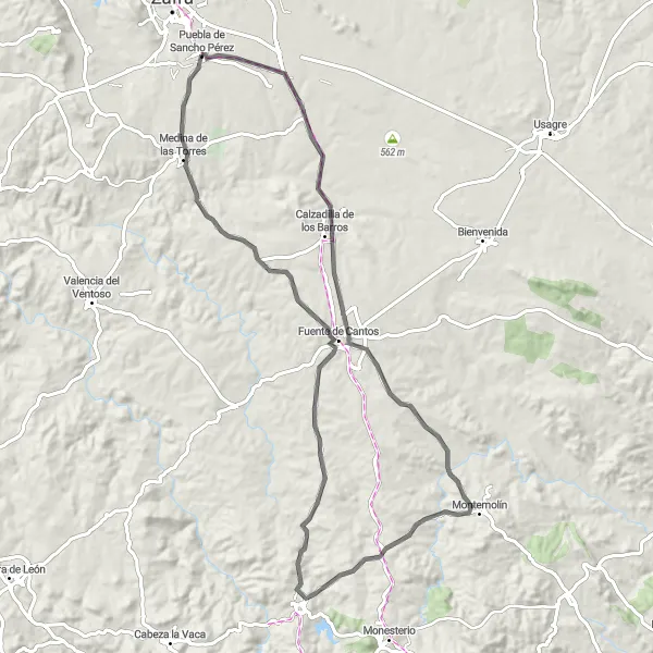 Miniatua del mapa de inspiración ciclista "Vuelta a Montemolín" en Extremadura, Spain. Generado por Tarmacs.app planificador de rutas ciclistas