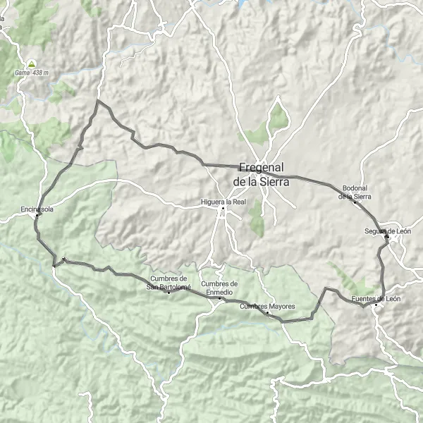 Map miniature of "Discovering San Bartolomé" cycling inspiration in Extremadura, Spain. Generated by Tarmacs.app cycling route planner