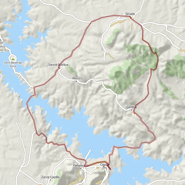 Map miniature of "Siruela Gravel Loop" cycling inspiration in Extremadura, Spain. Generated by Tarmacs.app cycling route planner