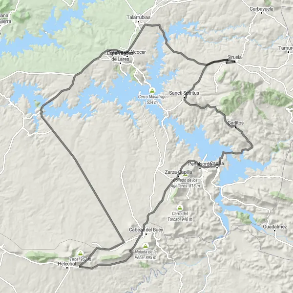 Miniatua del mapa de inspiración ciclista "Ruta de los Castillos" en Extremadura, Spain. Generado por Tarmacs.app planificador de rutas ciclistas