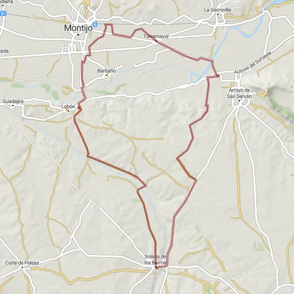 Miniatua del mapa de inspiración ciclista "Ruta de los Olivos" en Extremadura, Spain. Generado por Tarmacs.app planificador de rutas ciclistas