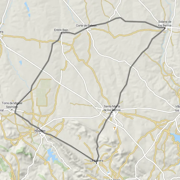 Map miniature of "Road Route 1" cycling inspiration in Extremadura, Spain. Generated by Tarmacs.app cycling route planner