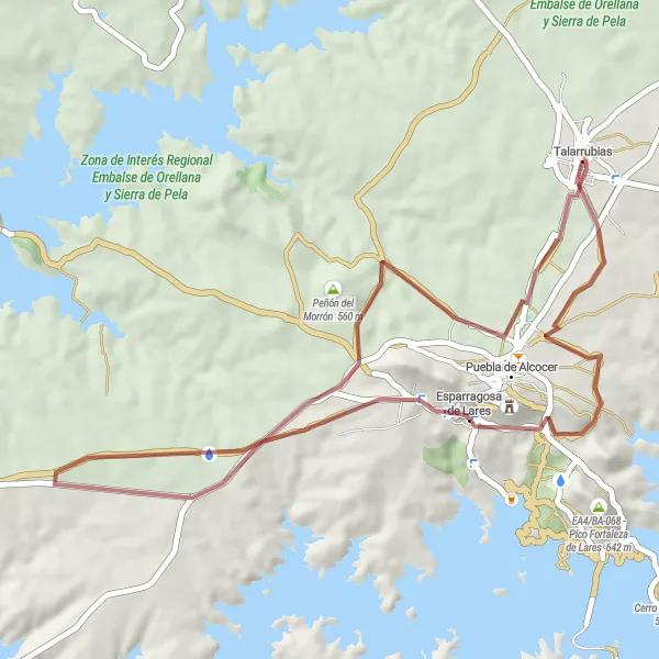 Miniatua del mapa de inspiración ciclista "Otra ruta de ciclismo de gravel desde Talarrubias" en Extremadura, Spain. Generado por Tarmacs.app planificador de rutas ciclistas