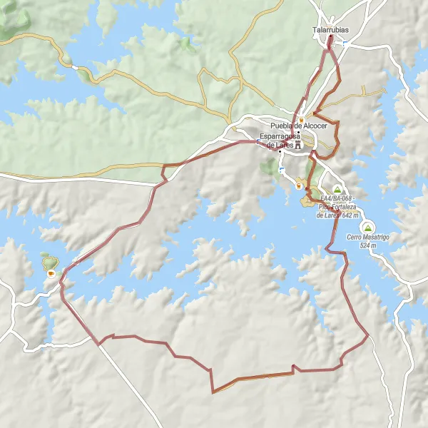 Miniatuurkaart van de fietsinspiratie "Rondrit met de Gravel fiets vanuit Talarrubias" in Extremadura, Spain. Gemaakt door de Tarmacs.app fietsrouteplanner
