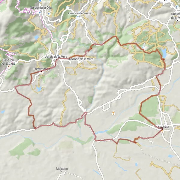 Miniaturekort af cykelinspirationen "Grusvej: Talayuela til Torremenga og Collado de la Vera" i Extremadura, Spain. Genereret af Tarmacs.app cykelruteplanlægger