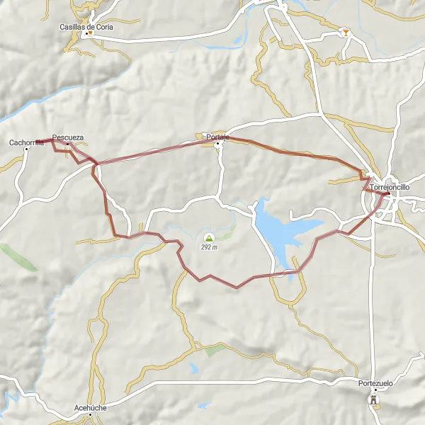 Miniatua del mapa de inspiración ciclista "Travesía por Portaje y Pescueza" en Extremadura, Spain. Generado por Tarmacs.app planificador de rutas ciclistas