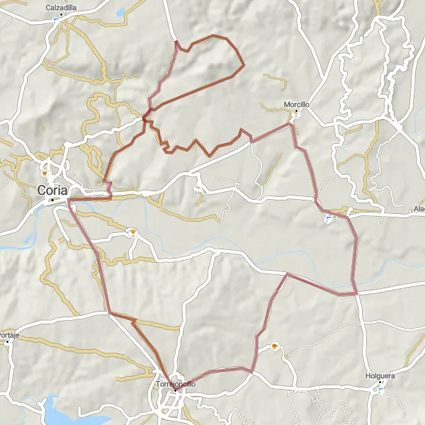 Miniatua del mapa de inspiración ciclista "Ruta de Morcillo y los Paisajes del Valle" en Extremadura, Spain. Generado por Tarmacs.app planificador de rutas ciclistas