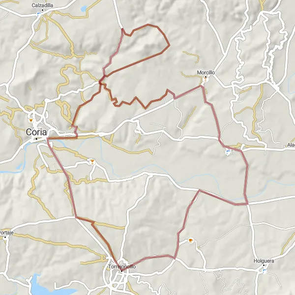 Map miniature of "Scenic Gravel Ride" cycling inspiration in Extremadura, Spain. Generated by Tarmacs.app cycling route planner