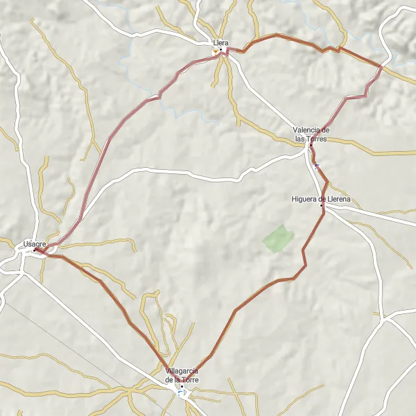 Miniatua del mapa de inspiración ciclista "Ruta de senderos desde Usagre" en Extremadura, Spain. Generado por Tarmacs.app planificador de rutas ciclistas