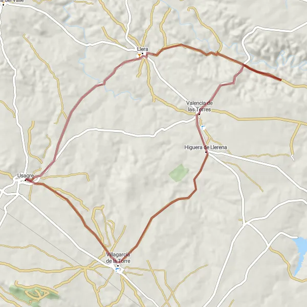 Miniatua del mapa de inspiración ciclista "Ruta de los Valles Verdes" en Extremadura, Spain. Generado por Tarmacs.app planificador de rutas ciclistas