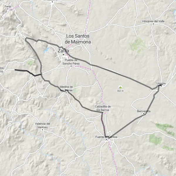 Miniatua del mapa de inspiración ciclista "Ruta de los Dólmenes de Extremadura" en Extremadura, Spain. Generado por Tarmacs.app planificador de rutas ciclistas