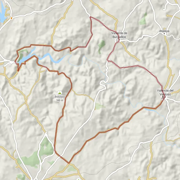 Miniatura mapy "Szlak rowerowy Gravel: Valencia del Ventoso - Valverde de Burguillos" - trasy rowerowej w Extremadura, Spain. Wygenerowane przez planer tras rowerowych Tarmacs.app