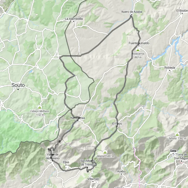 Miniatuurkaart van de fietsinspiratie "Navasfrías Loop door El Payo" in Extremadura, Spain. Gemaakt door de Tarmacs.app fietsrouteplanner