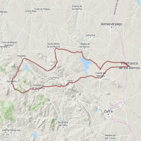 Miniatua del mapa de inspiración ciclista "Ruta de los Castillos y Pueblos de Extremadura" en Extremadura, Spain. Generado por Tarmacs.app planificador de rutas ciclistas