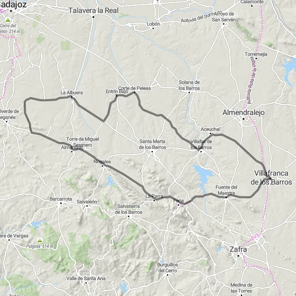 Map miniature of "The Enchanting Countryside" cycling inspiration in Extremadura, Spain. Generated by Tarmacs.app cycling route planner