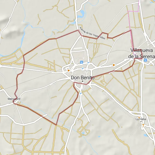 Miniatua del mapa de inspiración ciclista "Ruta de Grava Mengabril - Capilla de Santa Isabel" en Extremadura, Spain. Generado por Tarmacs.app planificador de rutas ciclistas