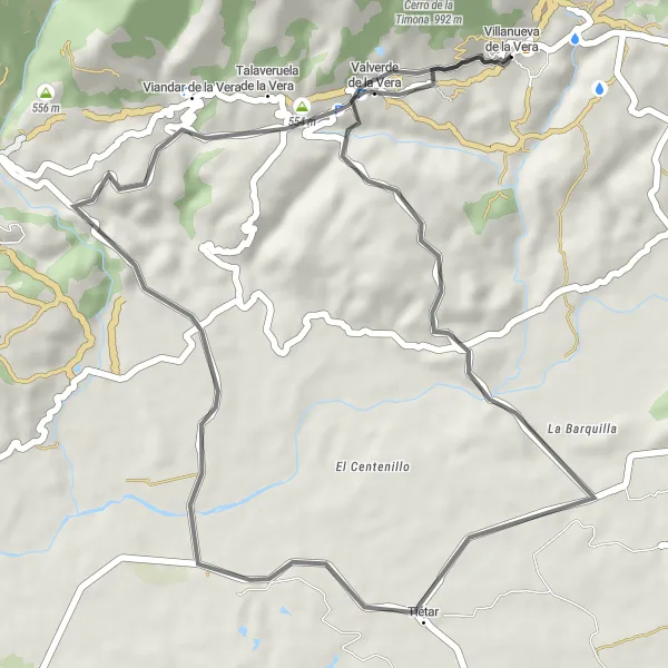 Miniatuurkaart van de fietsinspiratie "Roadtrip naar Tiétar en Viandar de la Vera" in Extremadura, Spain. Gemaakt door de Tarmacs.app fietsrouteplanner