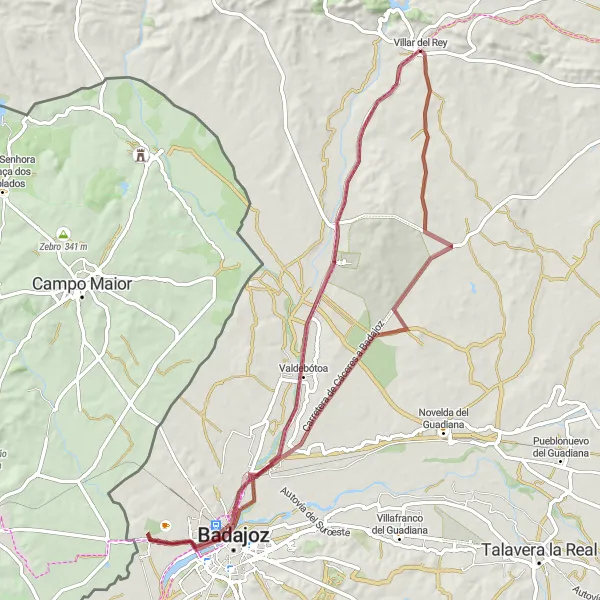 Miniatua del mapa de inspiración ciclista "Ruta de los Cerros" en Extremadura, Spain. Generado por Tarmacs.app planificador de rutas ciclistas