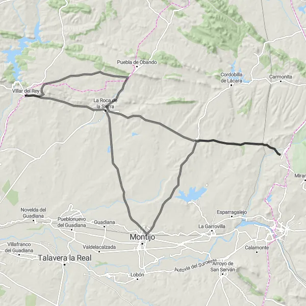 Miniatua del mapa de inspiración ciclista "Ruta de los Dólmenes y la Naturaleza" en Extremadura, Spain. Generado por Tarmacs.app planificador de rutas ciclistas