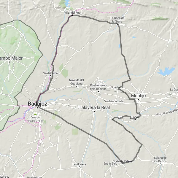 Miniatua del mapa de inspiración ciclista "Ruta de las Fortalezas" en Extremadura, Spain. Generado por Tarmacs.app planificador de rutas ciclistas