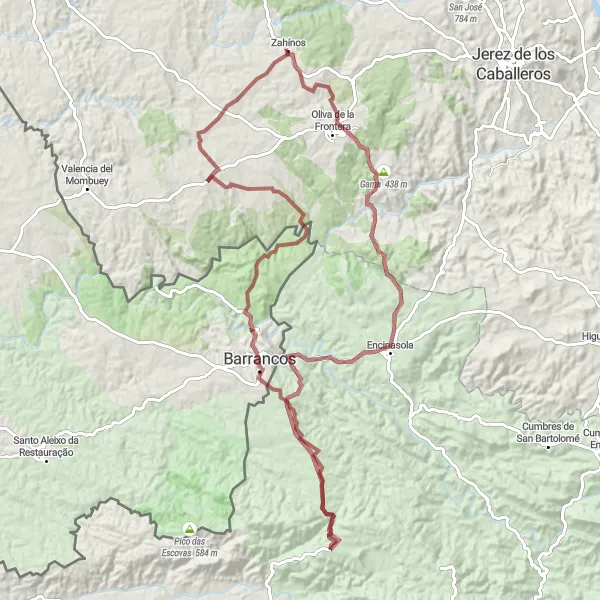 Miniatua del mapa de inspiración ciclista "Ruta de los Valles y Miradores" en Extremadura, Spain. Generado por Tarmacs.app planificador de rutas ciclistas