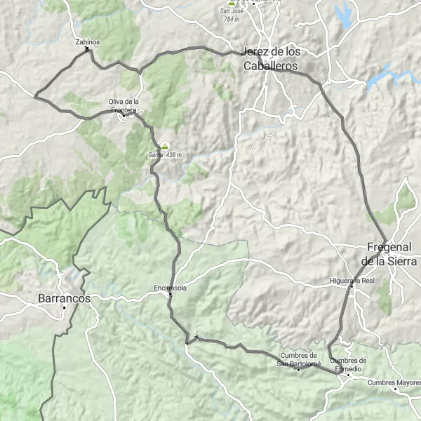 Miniatua del mapa de inspiración ciclista "Ruta de las Alturas Extremas" en Extremadura, Spain. Generado por Tarmacs.app planificador de rutas ciclistas