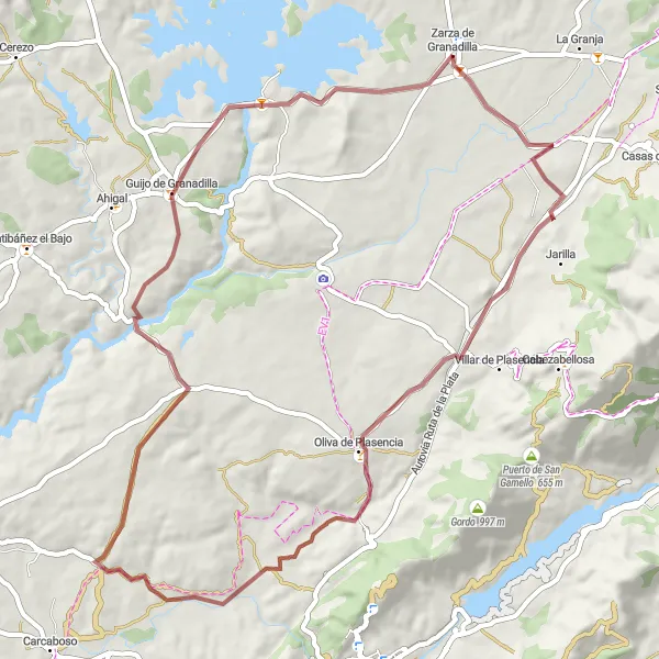Miniatura mapy "Wyprawa na szutrze przez okolice Zarzy de Granadilli" - trasy rowerowej w Extremadura, Spain. Wygenerowane przez planer tras rowerowych Tarmacs.app