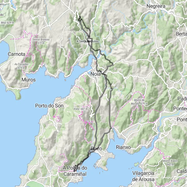 Map miniature of "Coastal Road and Terraced Vineyards" cycling inspiration in Galicia, Spain. Generated by Tarmacs.app cycling route planner