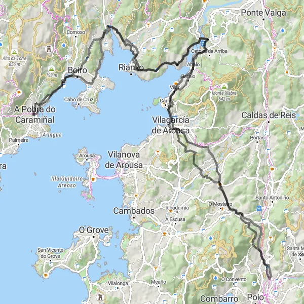 Miniature de la carte de l'inspiration cycliste "Parcours routier de la côte galicienne" dans la Galicia, Spain. Générée par le planificateur d'itinéraire cycliste Tarmacs.app